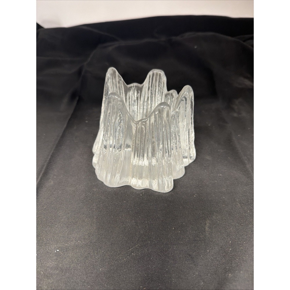 Nybro Sweden Ice Glass Candle Holder Volcano Iceberg Votive Scandinavian MCM